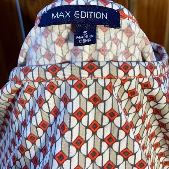 Max Edition dress layered double slinky red orange geometric Sz Small - Picture 2 of 5